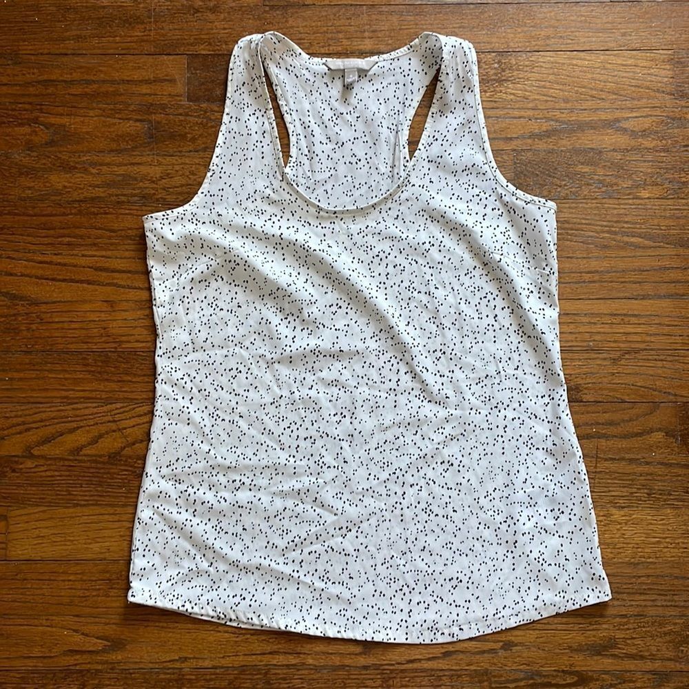 Banana Republic White and Dark Navy Speckled Racerback Tank Top